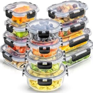 JoyJolt JoyFul 24pc Glass Food Storage Container Set - Airtight, Freezer Safe with Lids